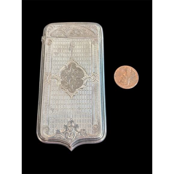 Sterling Silver Edwardian Engraved Cigarette Card Hinged Case 32.7g 925 - Picture 9 of 12